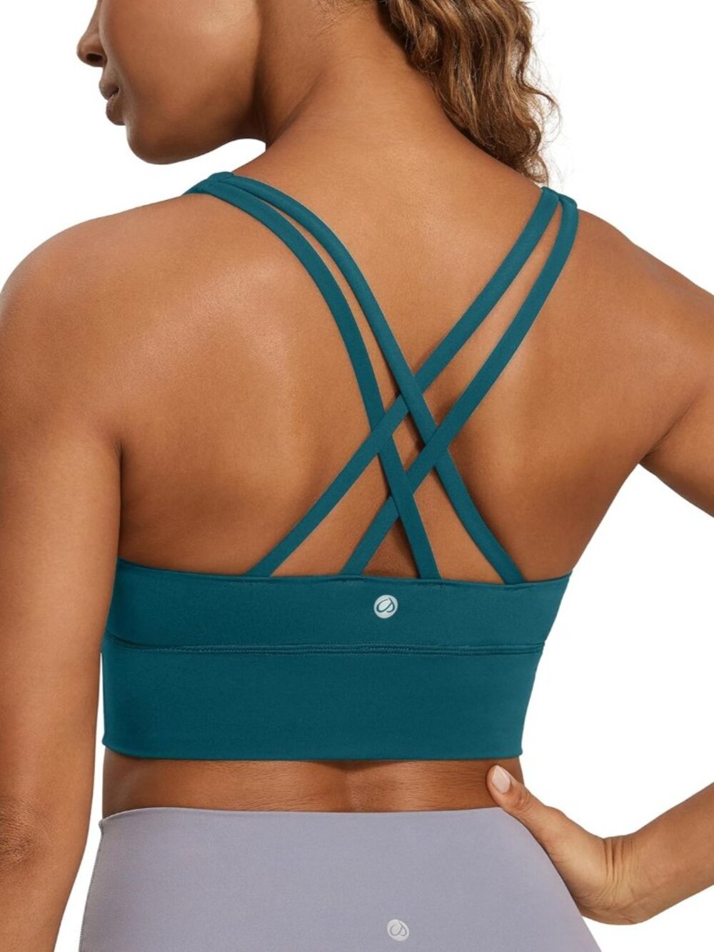 〽️Women Borealis Green Court Strappy Longline Criss Cross Yoga Padded Crop Top